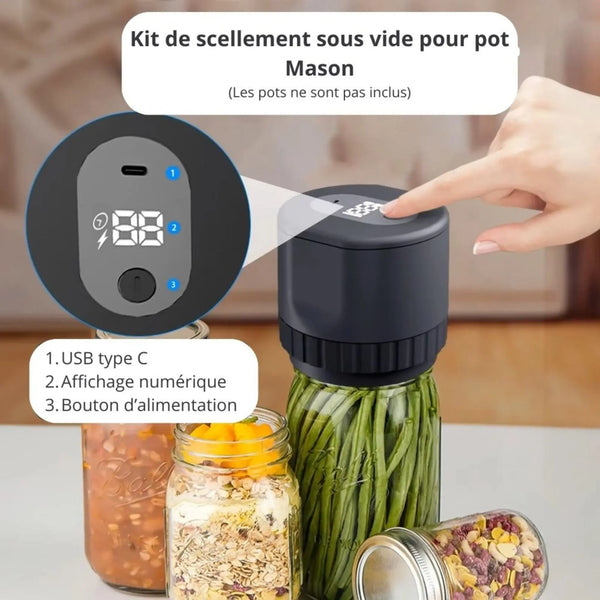 Kit d'emballage sous vide pour bocaux en verre Mason - ShopTendance